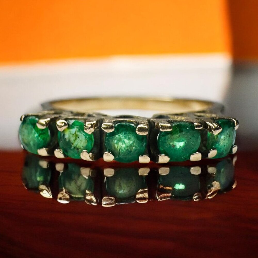 Emerald Green Five-Stone Solitaire 14K Ring
